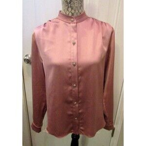 Posh Couture Blouse NWT Pink Satin Button Front Shirt Top Retail $149 Size M